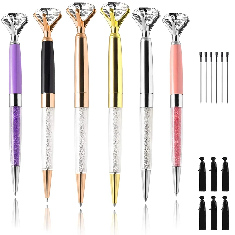 6x причудливые Кристальные алмазные шариковые ручки черные чернила заправки