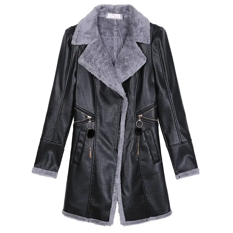 

2021 Winter Women Slim Washed PU Leather Jacket Fashion Women Leather Coat Turn Down Collar Motorcycle Outwear