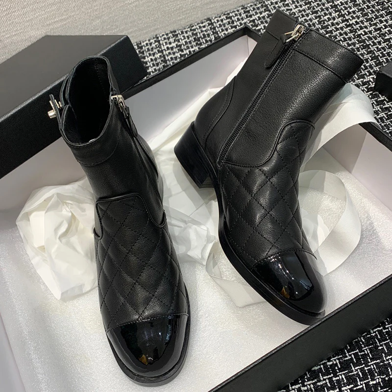 

Женские ботинки с круглым носком, на квадратном каблуке