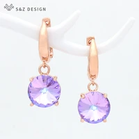 sz design colorful round large crystal dangle earrings 585 rose gold white gold for women wedding jewelry fashion elegant gift