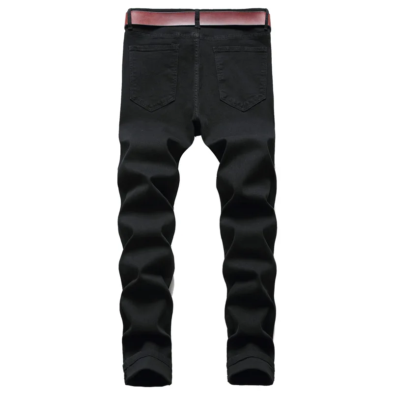 

ABOORUN 2021 Men's Fashion Printed Jeans Elastic Black Skinny Pencil Denim Pants