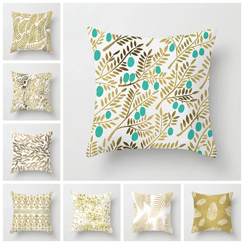 

Fuwatacchi Gold Flower Printed Pillow Cases for Home Sofa Chair Bedroom Decor Cushion Cover Feather Leaves Picture Pillow Covers