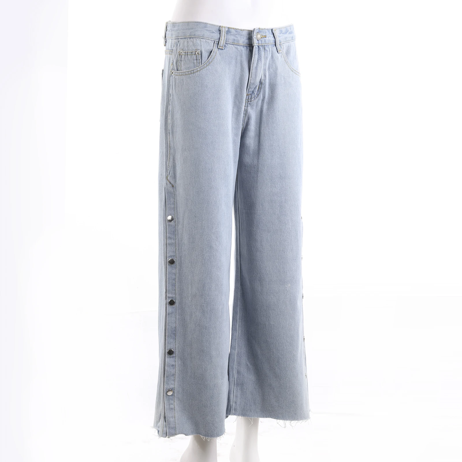 

Джинсы женские с широкими штанинами и высокой талией, Модные свободные брюки из денима до щиколотки, с разрезом, с открытыми боками, лето 2021