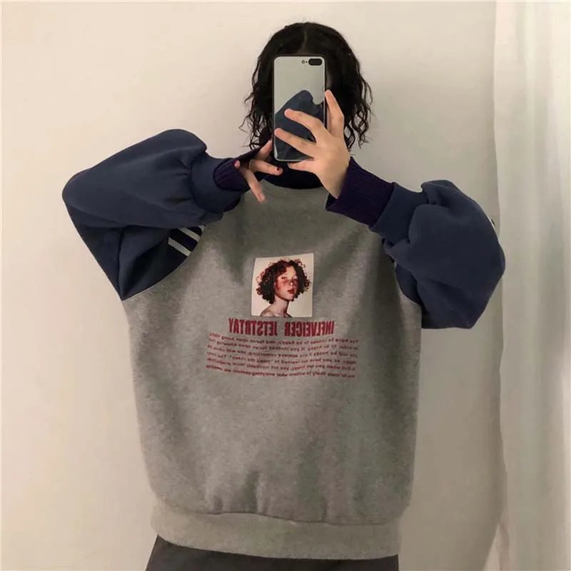 Свитшот NiceMix в стиле Харадзюку Женский пуловер с мультяшным рисунком и рукавами