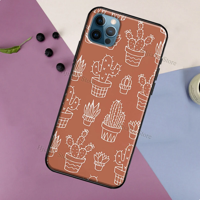 Чехол в стиле бохо с растительными листьями коровой КАКТУСОМ для iPhone 11 14 12 13 Pro Max X