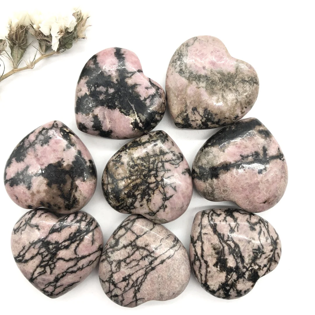 

Натуральные розовые кристаллы родонита, Сердце Любви, полированный гладкий камень, Исцеляющие кристаллы, украшение для комнаты, камни для м...