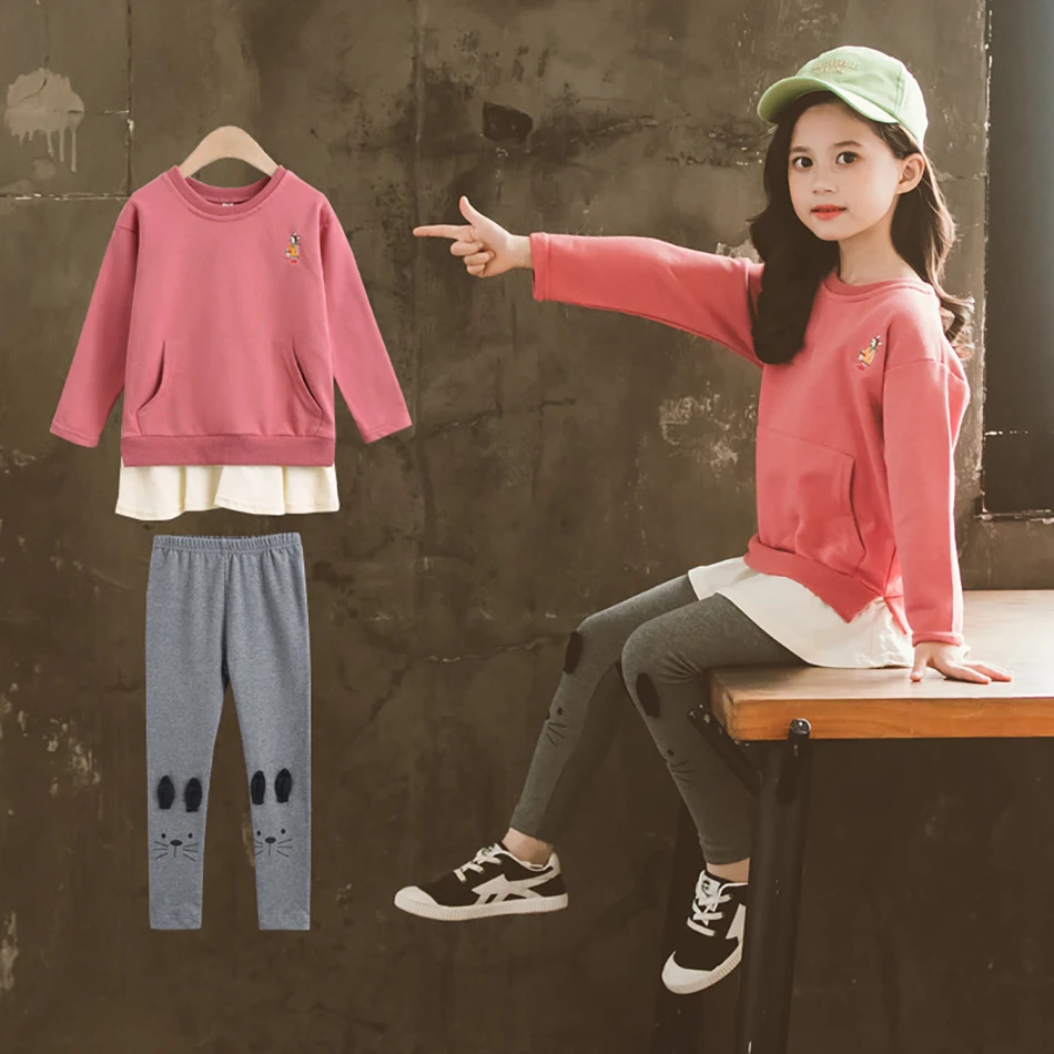 

Hot Autumn Cute Girls 2pcs Outfits Fashion Tops + Pants Children Clothing Rabbit Ears Design High Quality Sweatshirt Leggings