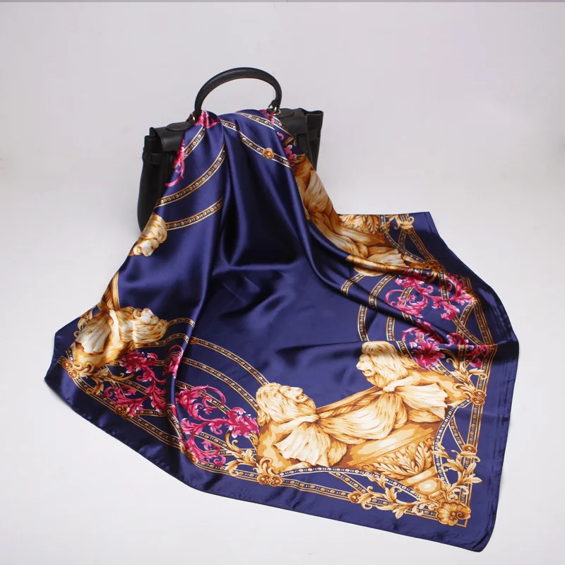 2020 90x90 многоцелевой женский Шелковый саржевый шарф с цветком львом атласный