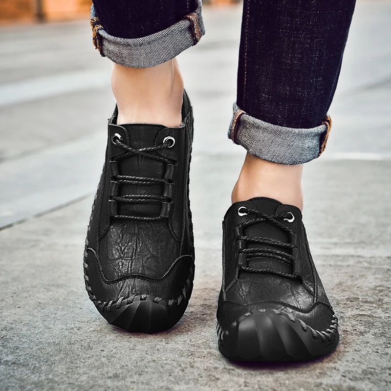 

Large size 38-45 Fashion Men Leather Luxury Brand Design Loafers Men Casual Shoes Genuine Leather Moccasin Walking flats Shoe w5