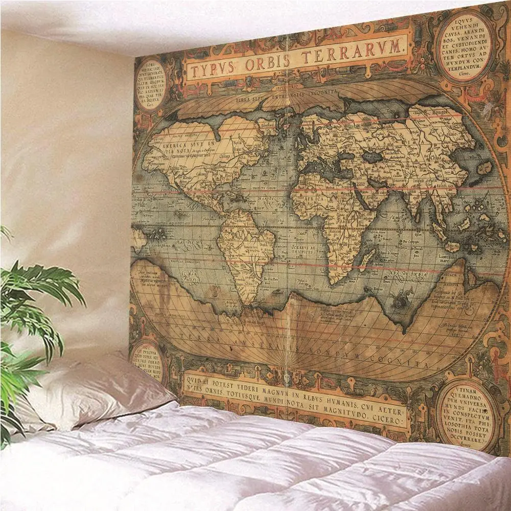 

Vintage World Map Tapestry Wall Hanging Hotel Tapestry Decor Living Room Bedrooms Gifts