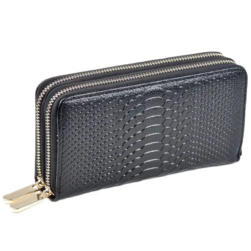 Женский Длинный кошелек из натуральной кожи клатч на двойной молнии с тиснением