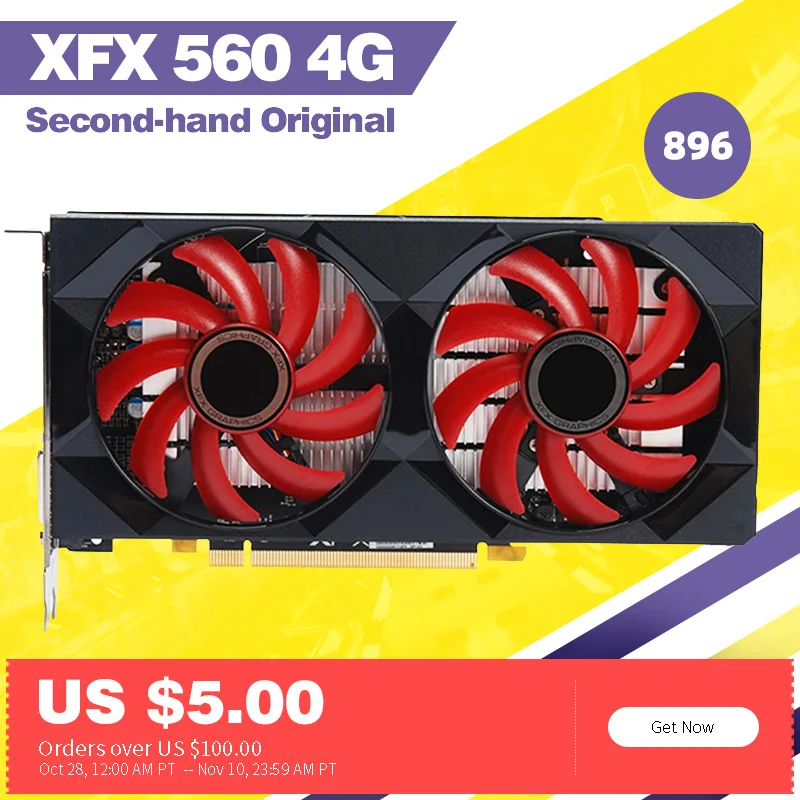 Видеокарта XFX RX 560 4 ГБ GDDR5 для AMD 500 серии VGA RX560 4GB RX564 4G HDMI DVI 7000 МГц PCI 3 0