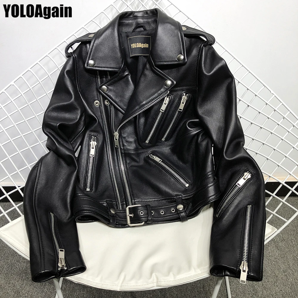 Женская куртка из натуральной кожи YOLOAgain качественная овечьей на молнии|Кожаные