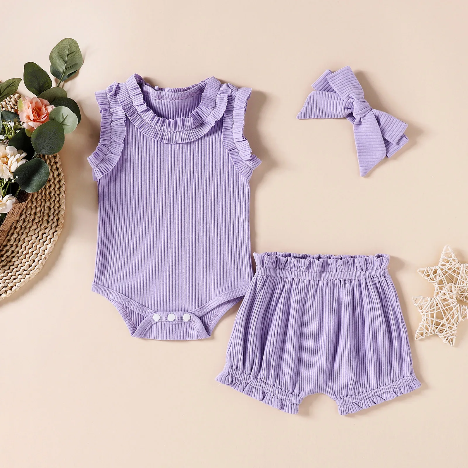 

0-24M Newborn Outfits Infant Baby Girls Ruffle T-Shirt Romper Tops Shorts Outfits Clothes Set Sleeveless Summer Baby Clothing