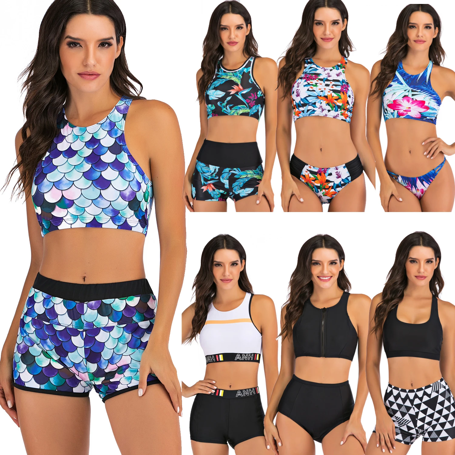 Женский раздельный купальник с цветочным принтом без рукавов | Спорт и