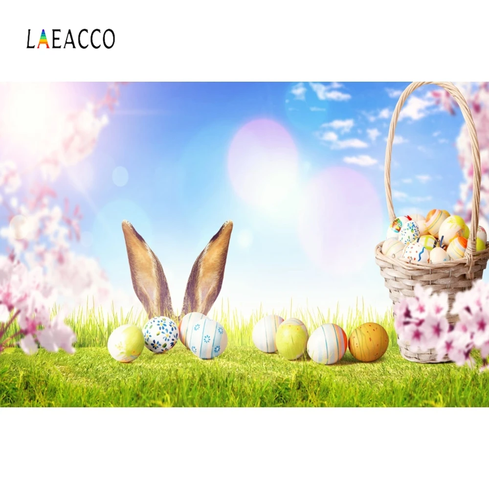 Laeacco Пасхальные яйца Кролик Поляна Вечеринка для малышей Фон для фотографии, настраиваемый фотографический фон для фотостудии.
