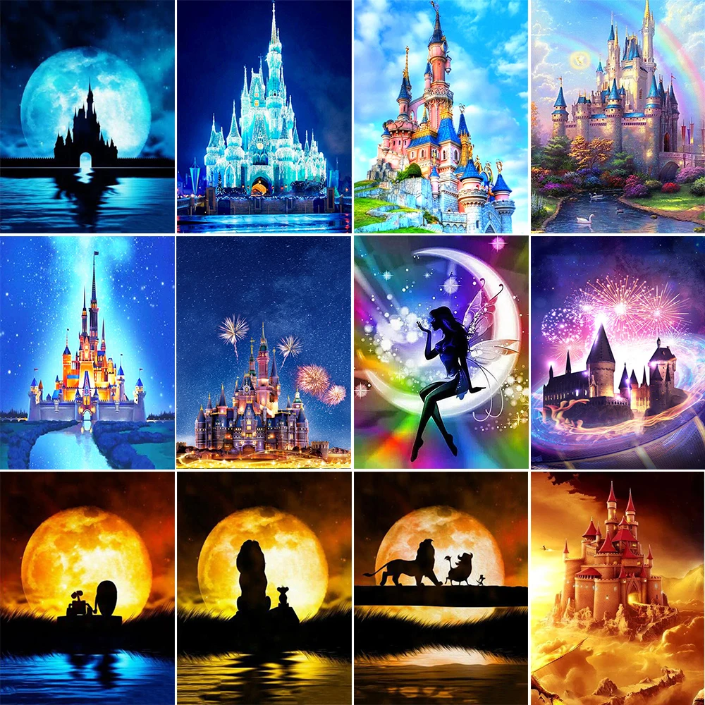 

Diy 5D Diamond Embroidery Cartoon Castle Moon Disney Diamond Painting Kit Cross Stitch Color Mosaic Animal Home Decoration Gift