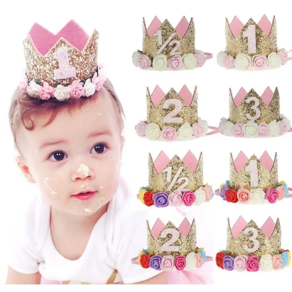 

Baby Girl Crown Letter Shiny Sequins Flower Headwear Birthday Festival Headband