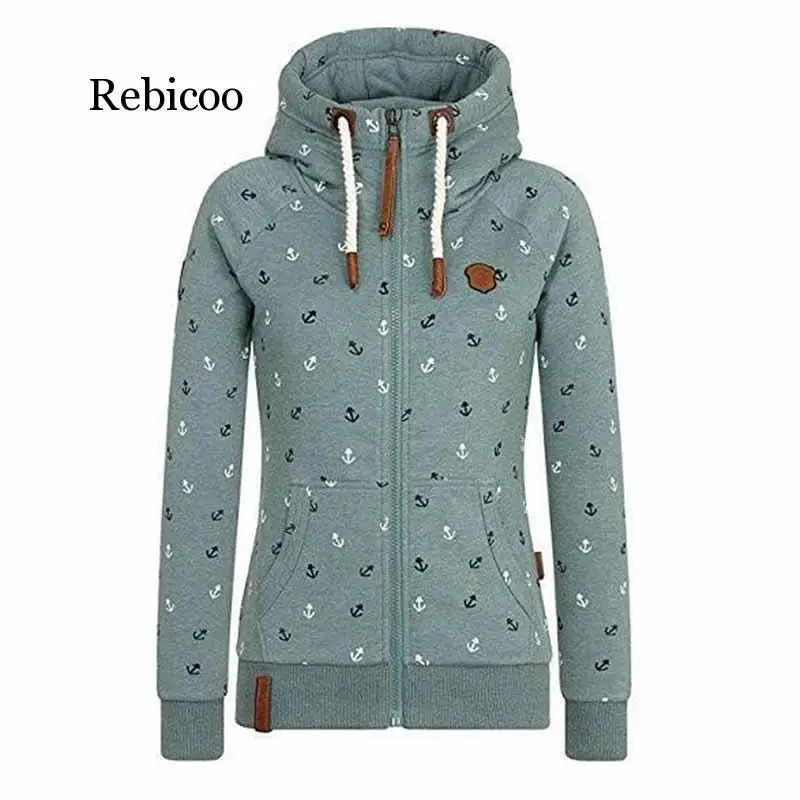 

Plus size Hooded Sweatshirts women Autumn Winter Flocking Thicken Print Jackets Tracksuits Zipper Female Casual Sportswear