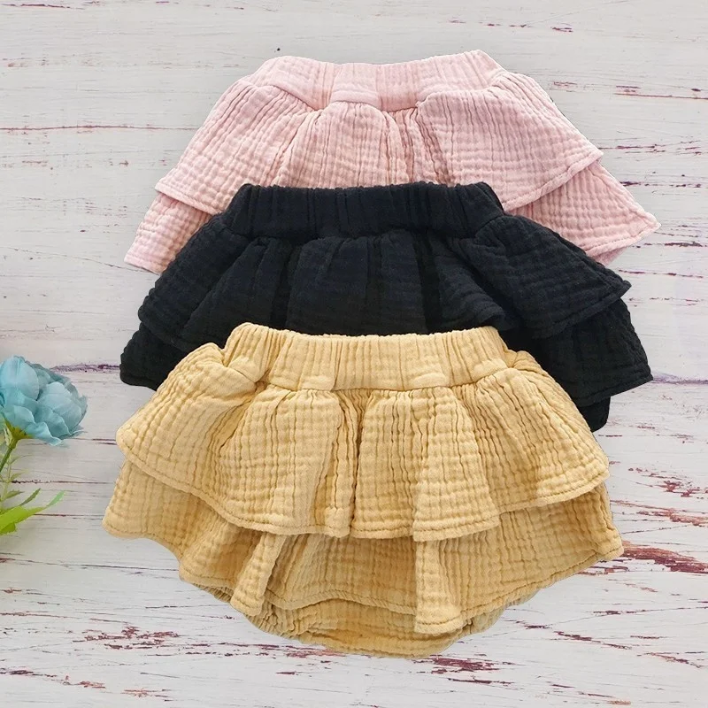 Organic Cotton Baby Girl Shorts Summer Ruffle Bloomer Shorts For Girls Toddler Double Gauze Casual Fashion Petti Short Pant 12m