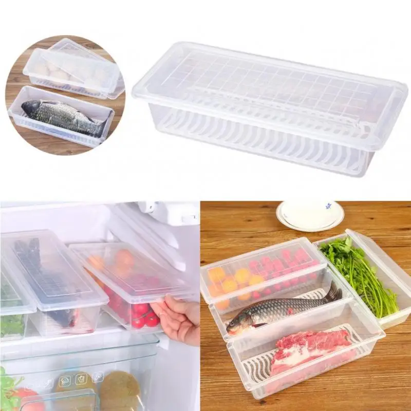 

Home Storage Bottles Refrigerator Food Draining Storage Box Meat Veg Fruit Plastic Fresh Case Box RS Kitchen Storage