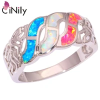 cinily created blue white pink fire opal silver plated ring wholesale retail fashion for women jewelry ring size 5 11 oj8026