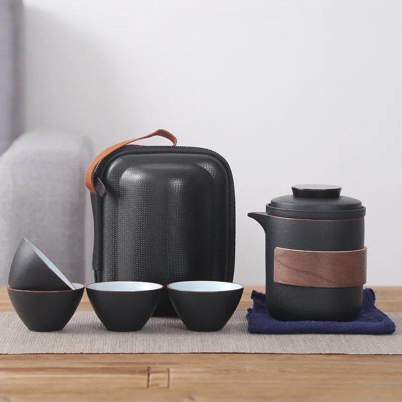 

ceramic teapots with 4 cups a tea sets portable travel office tea set drinkware black crockery ceramic teapot kettles tea cups