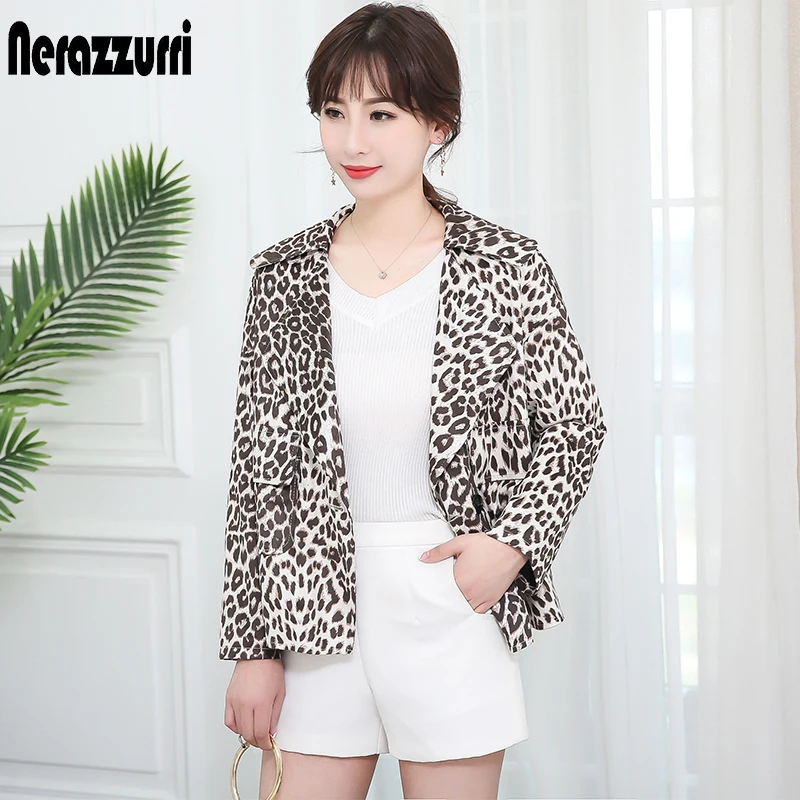 Nerazzurri Осенний леопардовый принт куртка из искусственной кожи женщин с опущенным