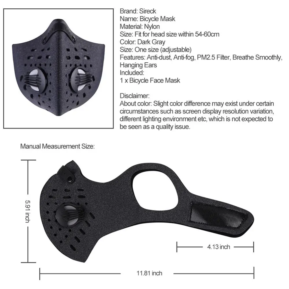 Маска для лица с активированным углем Sireck Пылезащитная маска из губки PM 2 5
