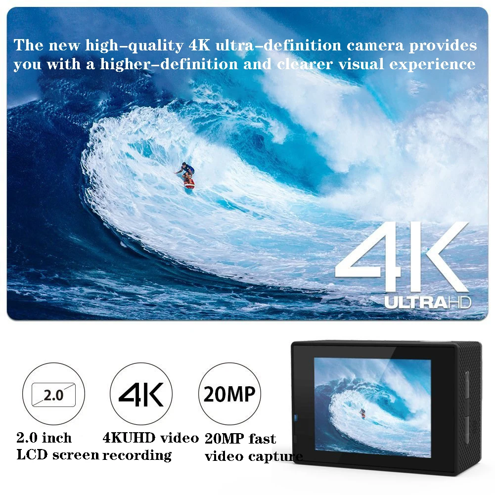Дешево Экшн-камера 4K, Wi-Fi, Full HD, 1080p, водонепроницаемая, для подводной съемки, Спортивная камера, уличные видеокамеры 2,0 дюйма