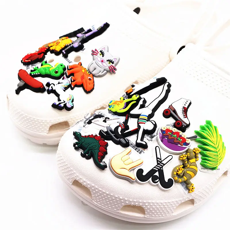 Dropshipping 24 Latest Styles PVC Cute Animals Shoe Charms Yoga Dinosaur Airplane Croc Shoes Accessories Decorations JIBZ FZL54