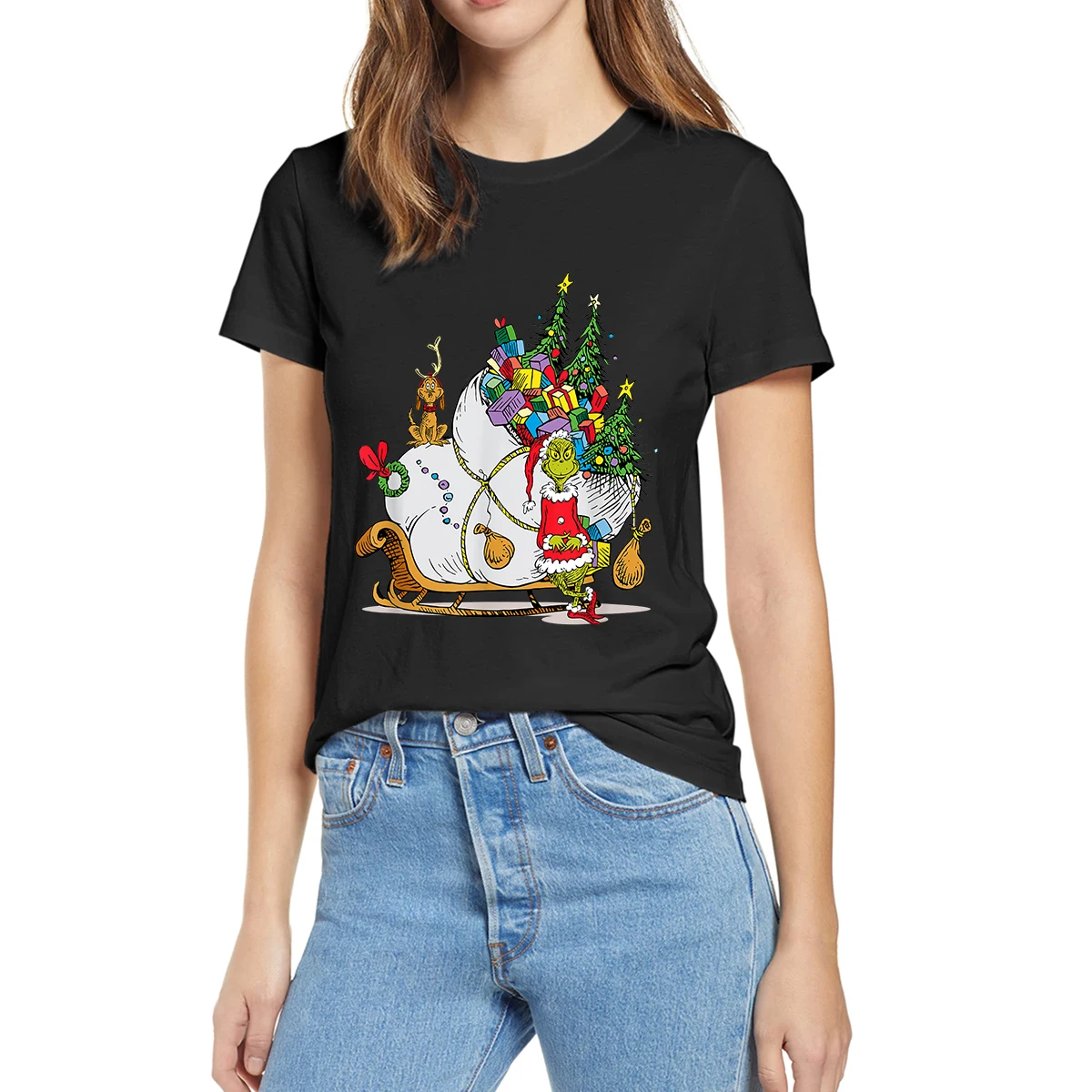 

Is Here To Give A Gift Merry Christmas Funny Summer Women 100% Cotton Novelty T-Shirt EU Size Casual Harajuku Tops Tee Kawaii