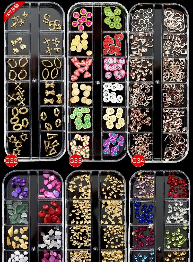 

12 types Riveting Nail Nail Ornament Mixed Crystal Diamond Nail RhinestonesMulti-size Gems Metal Nail Rivets Studs (1 boxes )