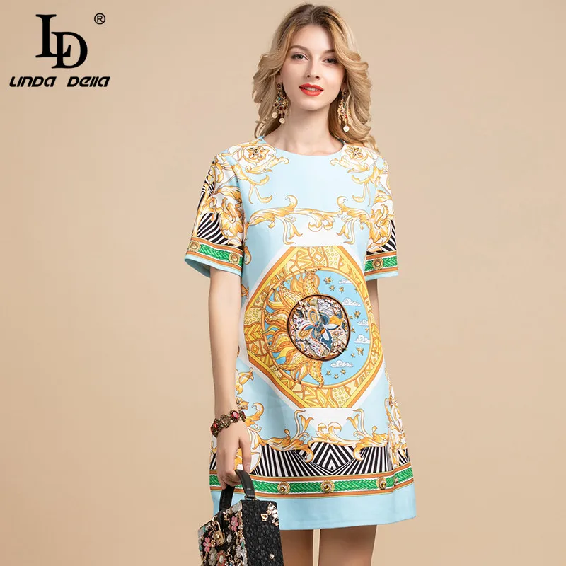 Женское винтажное платье LD LINDA DELLA дизайнерское летнее с коротким рукавом и