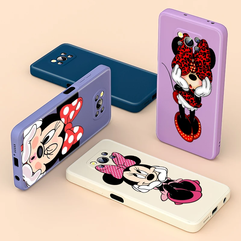 

Liquid Silicone Soft Cover Cartoon Minnie Mouse For Xiaomi Poco X3 NFC X2 M3 F3 GT C3 Mix 4 CC9 A3 Pro Lite Phone Case