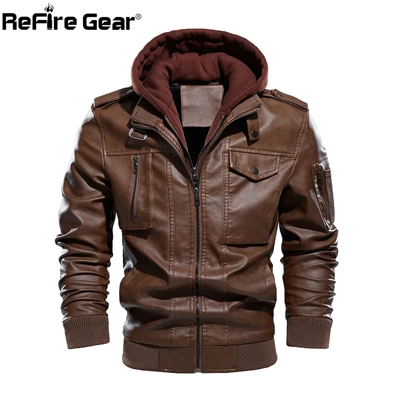 

Pilot Hoodie PU Leather Motocross Jacket Men EU Size Military Tactical Bomber Jacket Winter Thick Warm Casual Motorcycle Coats