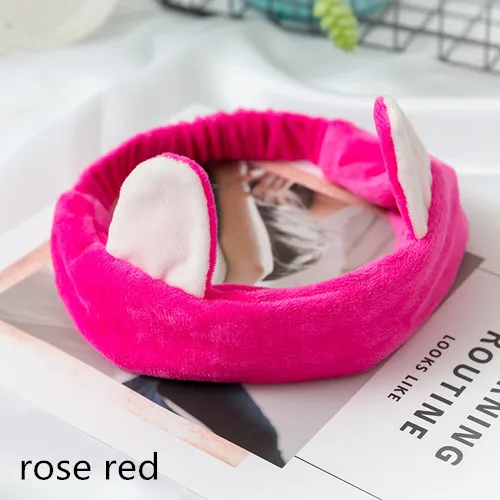 rose red Милые эластичные ободки с кошачьими ушками для женщин, девушек, макияж, мытье лица, повязка для волос, маска для лица, повязка для волос, аксессуары для волос - Цвет: rose red