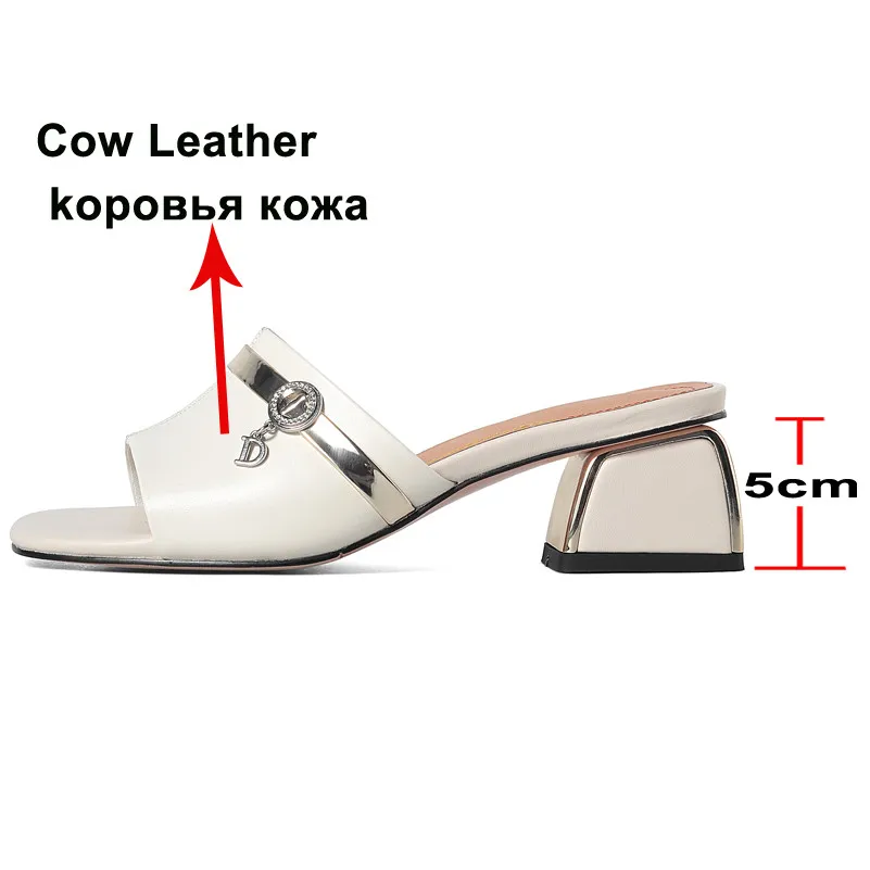 Meotina/Шлепанцы из натуральной кожи на высоком каблуке с кристаллами Женские