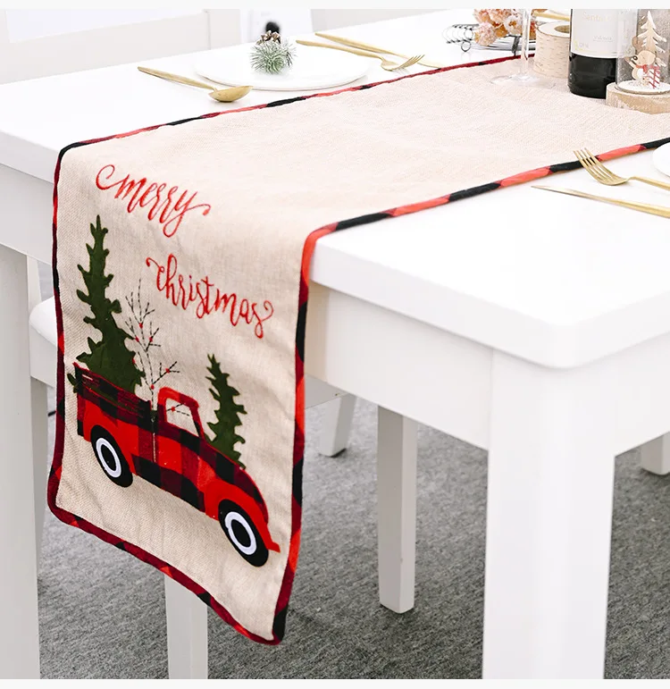 

Faroot Christmas Table Runner Car and Christmas Tree Pattern Table Flag Decorative Table Runner for Christmas Party Home