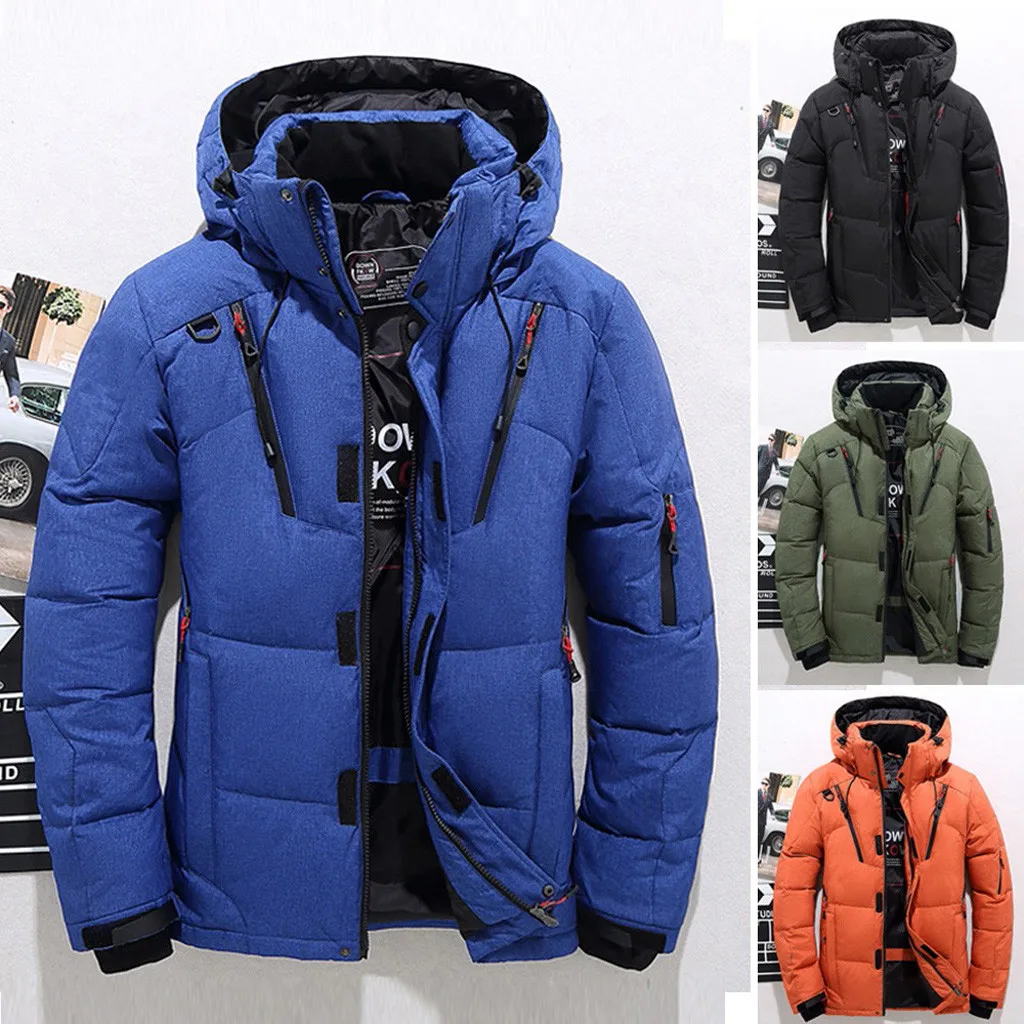 

Men Winter Zipper Coat High Quality Thermal Thick Outwear Jacket Boys Casual Warm Hooded Top Male Warm White Duck Down Blouse