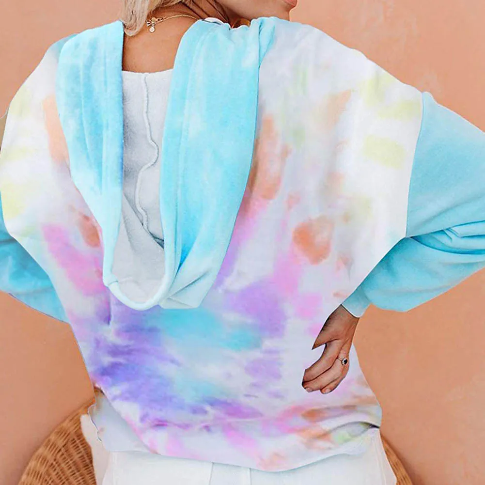 

Stylish Women Long Sleeve Drawstring Tie Dye Hoodie Gradient Color Sweatshirt Casual Pullover Tees Tops