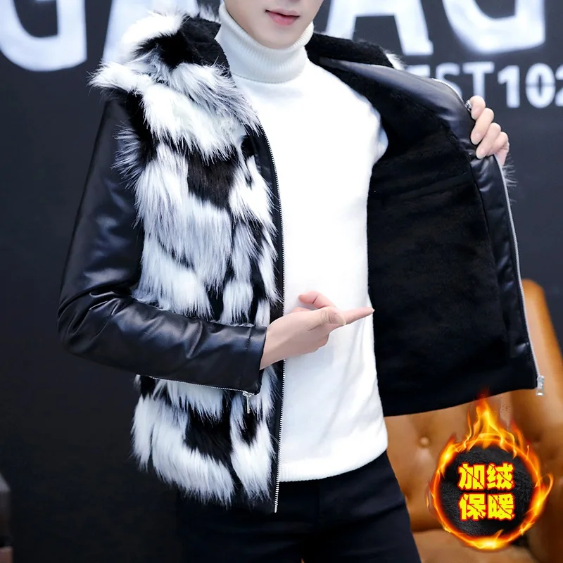 HOO 2021 Мужская красивая кожаная куртка с капюшоном из искусственного меха для