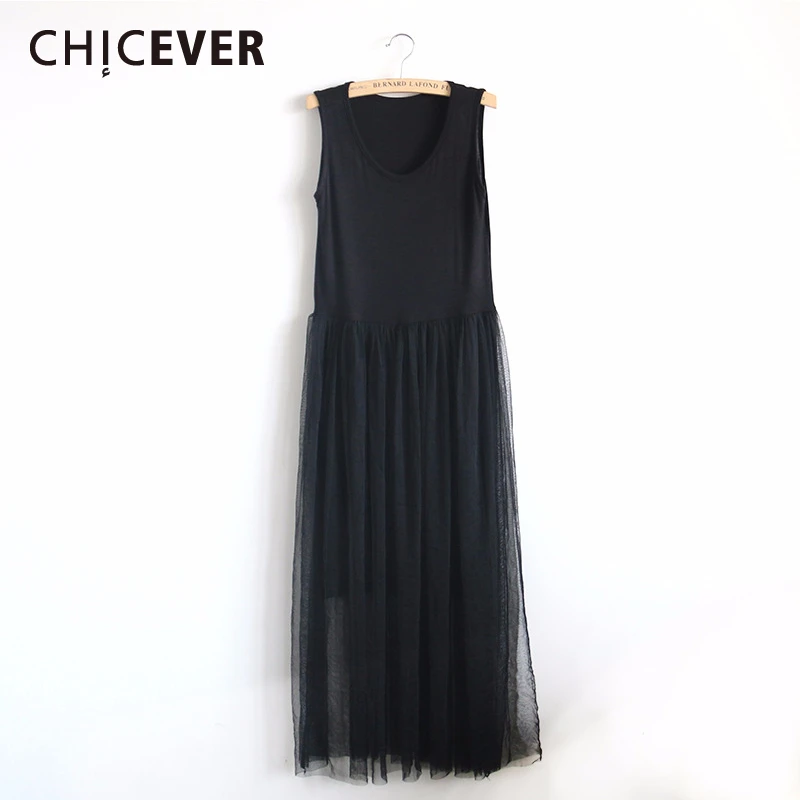 CHICEVER 2020 весеннее Сетчатое платье без рукавов с высокой талией свободные платья