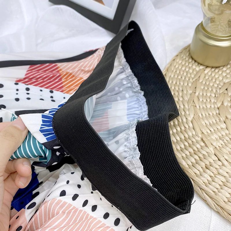 

Contrast Color Geometric Print Pleated Skirt Women 2021 Spring Summer New High Waist Midi Skirt Female Long Skirt Mujer Faldas