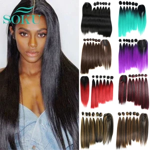 Прямые прямые Парики Yaki, синтетические пряди с застежкой, высокотемпературные волосы, пряди для черных женщин, 6 пряди, SOKU