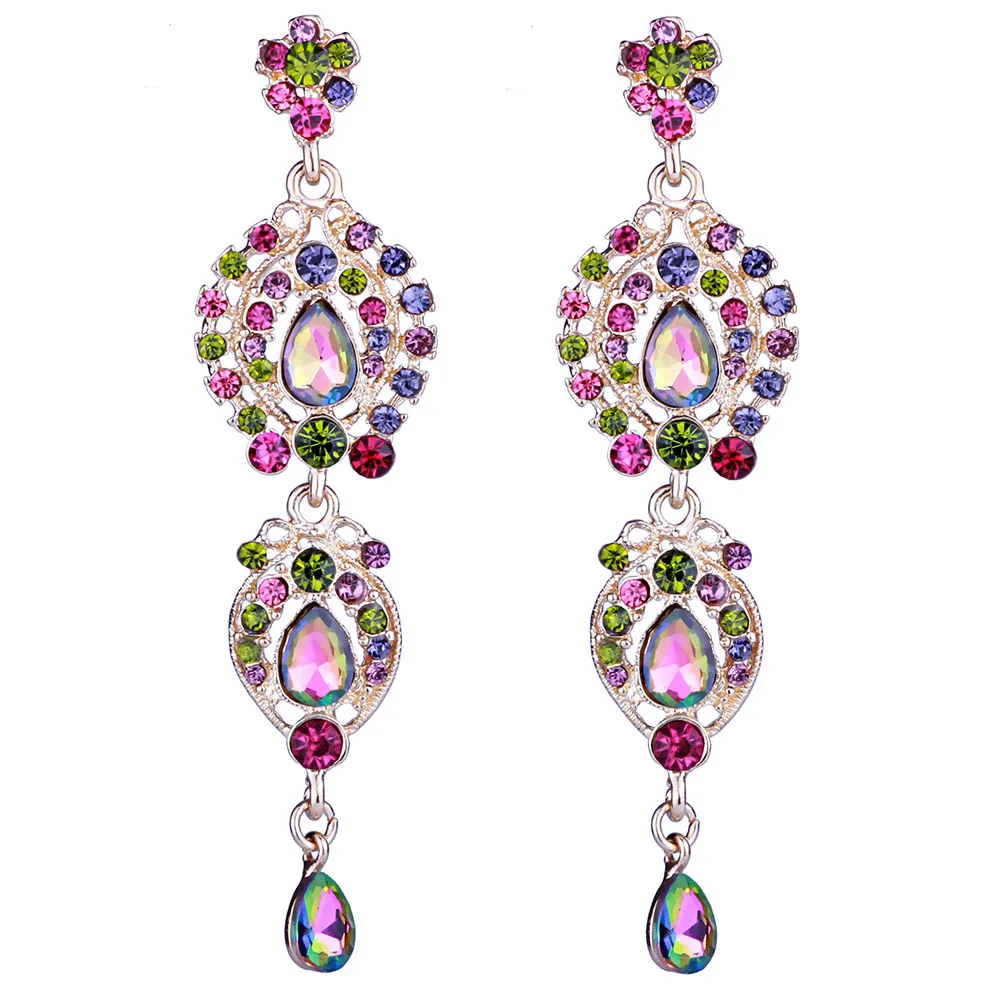 Новые посеребренные серьги с бахромой женские Красочные Стразы кисточками