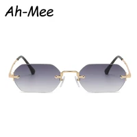 small square rimless sunglasses women retro polygon grey gradient sun glasses vintage lady summer style female eyewear uv400