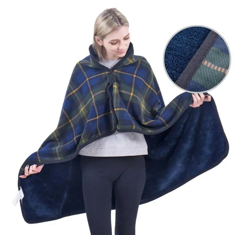 

Winter Warm Shawl Blanket Outdoor Wearable Flannel Blanket Hood Dual Sided Plaid Plush Shawl Heating Clothes Home Textile