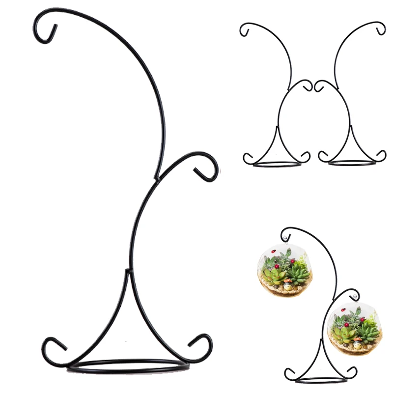 Plant Glass Vase Iron Hanging Stand Holder Home Garden Decoration