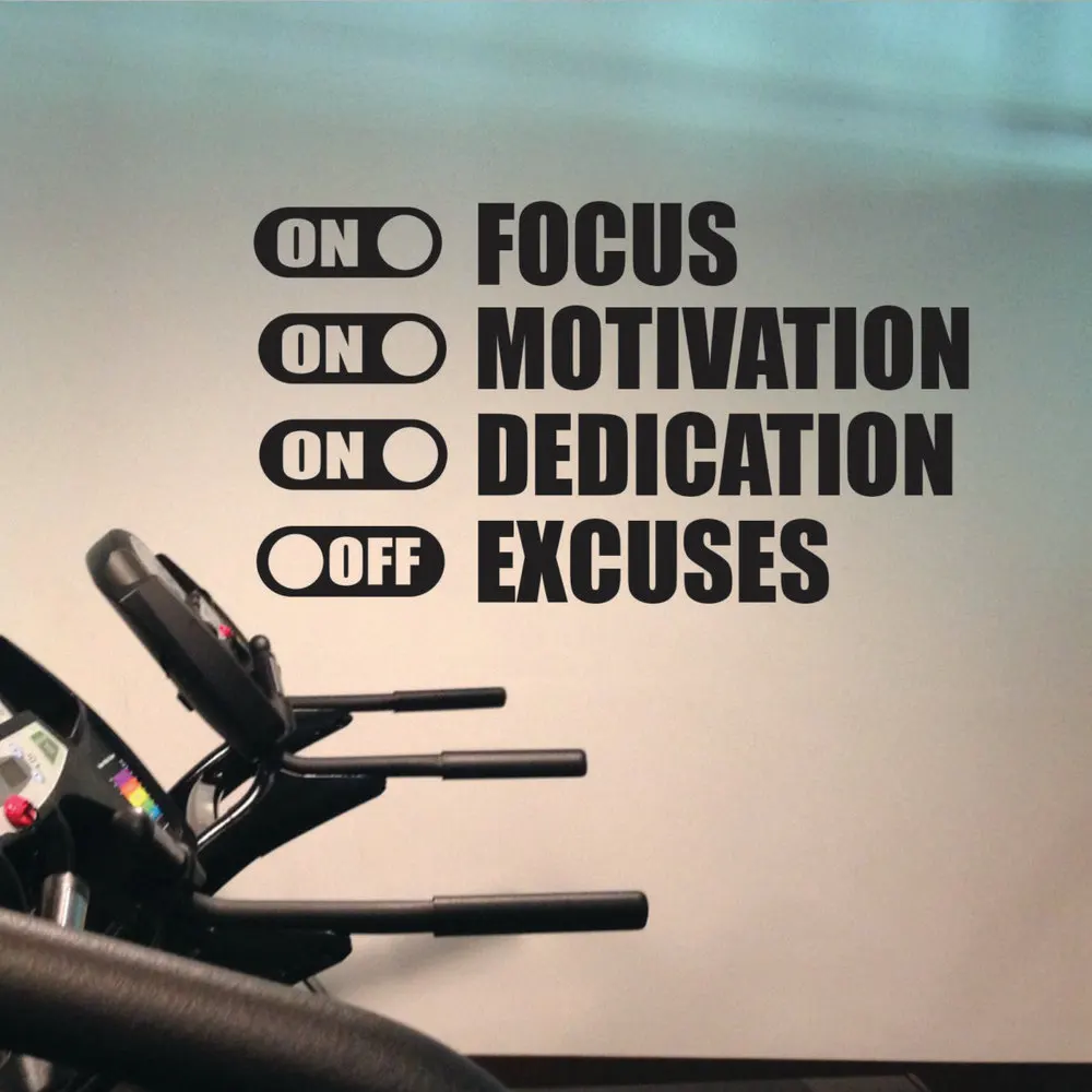 

Focus On Motivation On Excuses Off Gym Motivation Quote Fitness Wall Sticker Home Decor Living Room Bedroom Vinyl Art Wall Decal